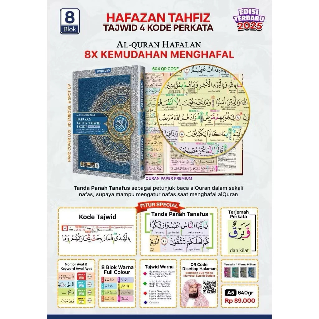 Al-Qur'an Hafazan Tahfiz 8 Blok Tajwid 4 Kode Ukuran A5