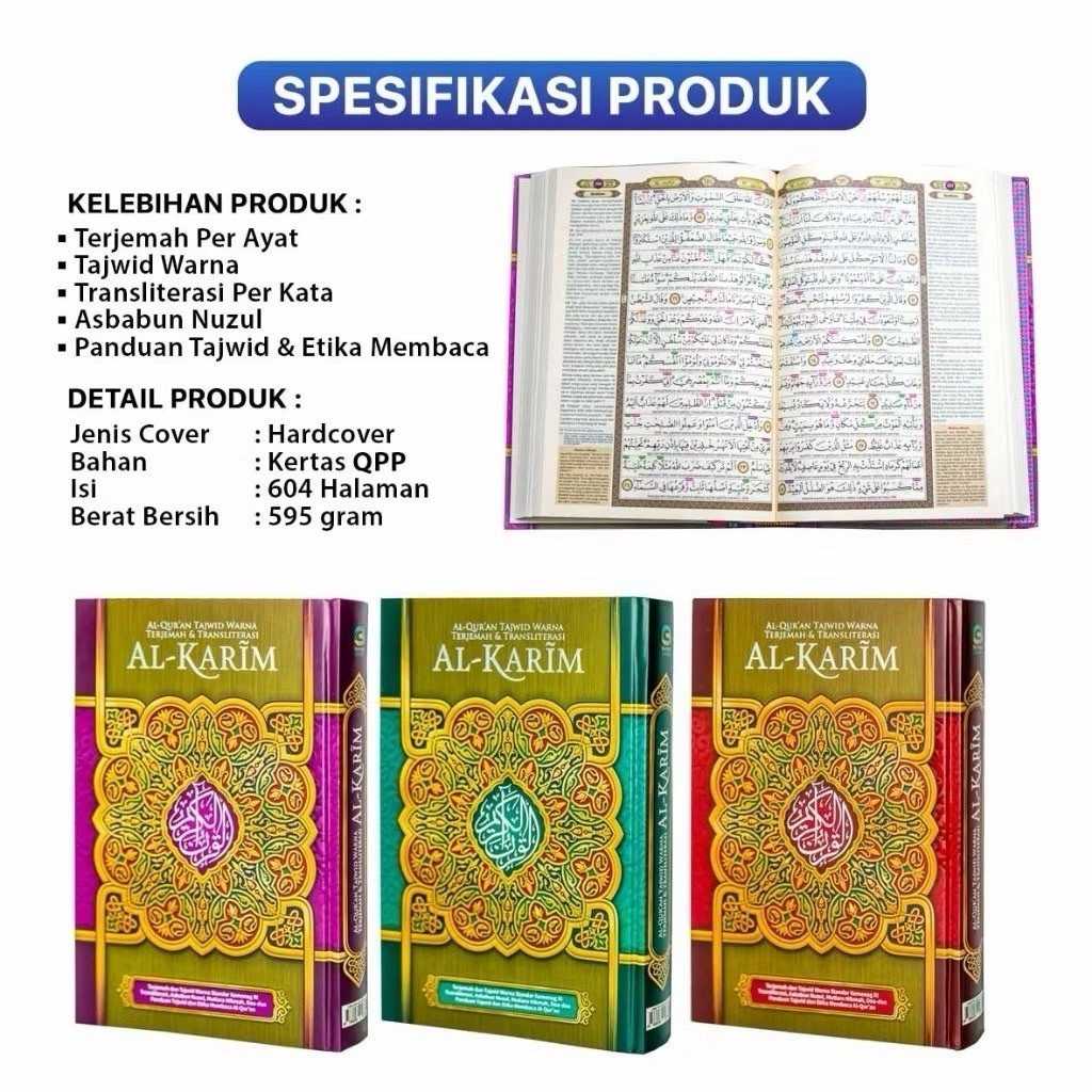 Al-Qur'an Al-Karim A5 – Tajwid Warna, Terjemah & Transliterasi Latin