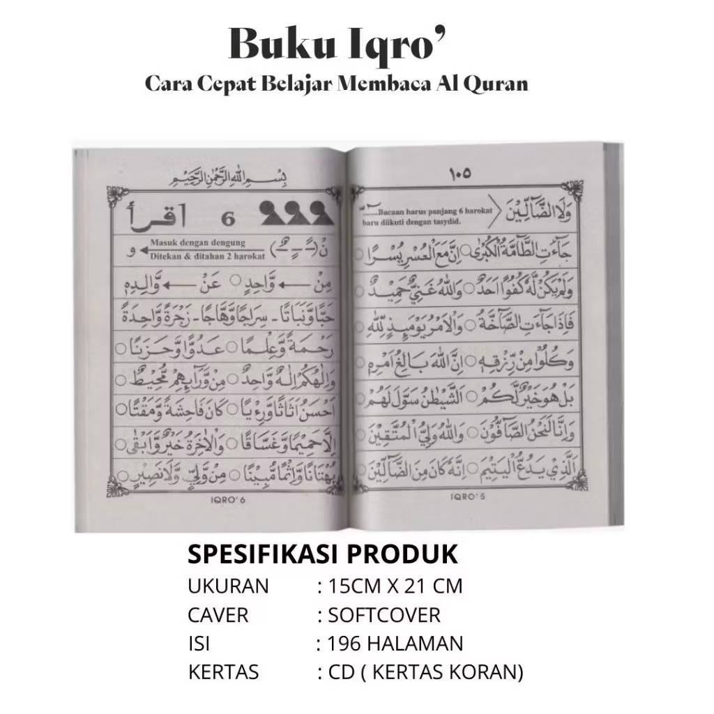 Buku IQRO Bendel Besar A5 – Jilid 1–6 Lengkap