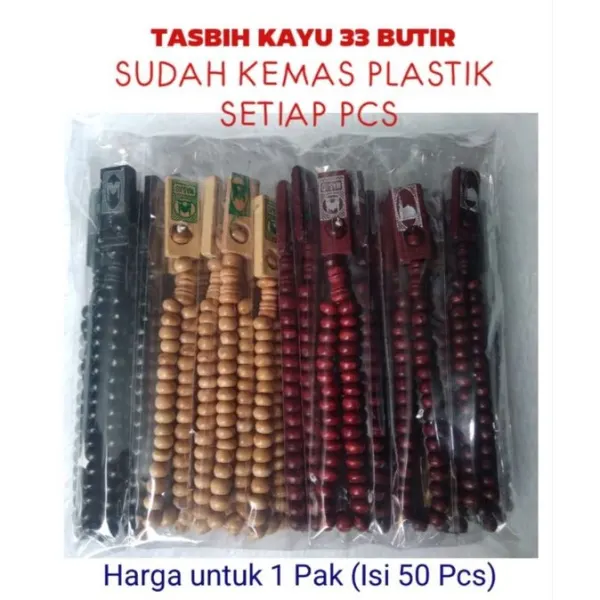 Tasbih kayu 33 butir Kemasan Plastik 50 pcs