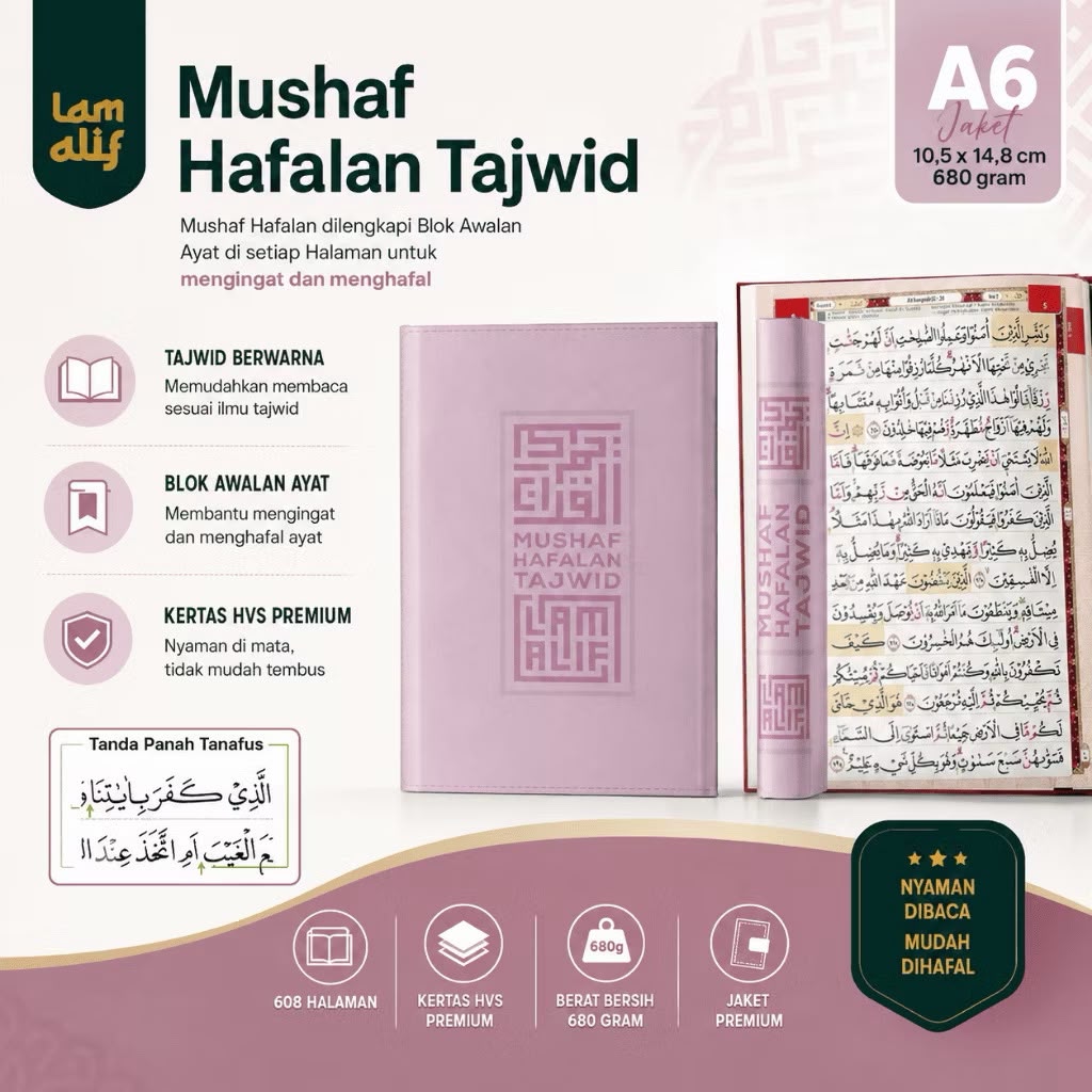 Mushaf Alquran Hafalan Tajwid LAM ALIF A6 (10x15cm) Jaket Resleting