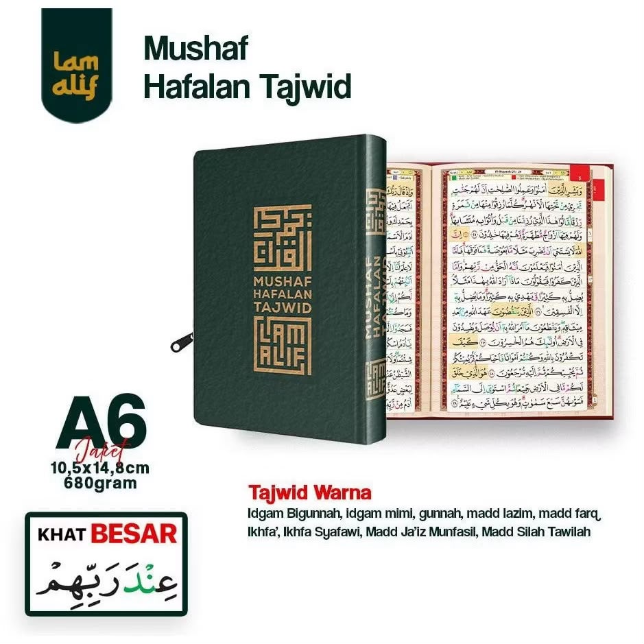 Mushaf Alquran Hafalan Tajwid LAM ALIF A6 (10x15cm) Jaket Resleting
