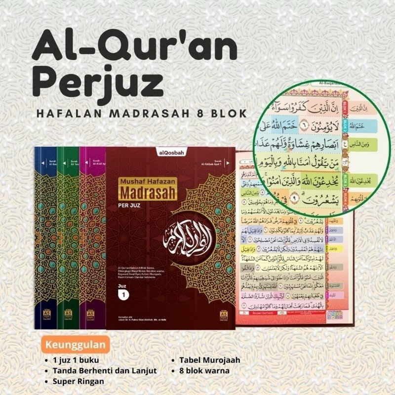 Al-Qur'an Per Juz Madrasah Hafalan 8 Blok Warna A5